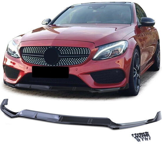 Frontspoiler glanzend zwart passend voor Mercedes C-Klasse W205 en S205 model 2014 - 2018