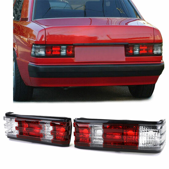 Achterlichten rood/wit passend voor Mercedes 190 W201 model 1982 - 1993 