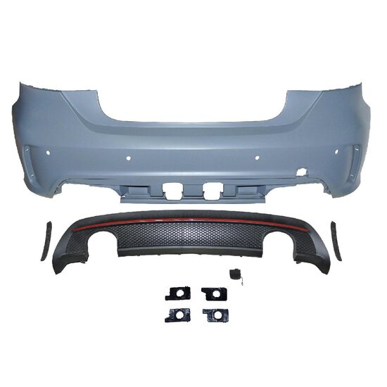 Sport look achterbumper passend voor Mercedes A-Klasse W176 model 2012 - 2015 met rode accenten 