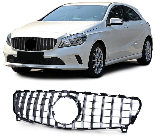 Gril glanzend zwart met chromen accenten passend voor Mercedes A-Klasse W176 model 2015 - 2019