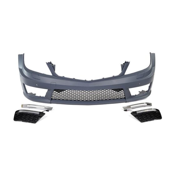 Sport look bumper voorzijde passend voor Mercedes C-klasse W204, C204 en S204 model 2007 - 2014 met parkeersensoren