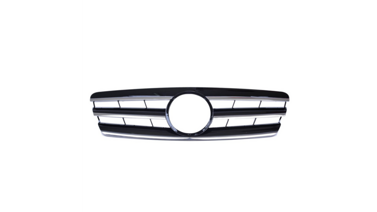 Zwart met chromen grill drie strepen passend voor Mercedes C-Klasse W203 en S203 model 2000 - 2007