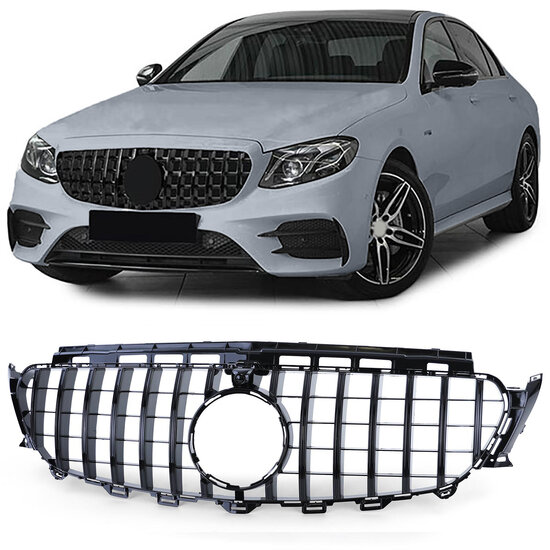 Glanzend zwarte grill passend voor Mercedes E-Klasse W213, S213, A238 en C238 model 2016 - 2020 met camera