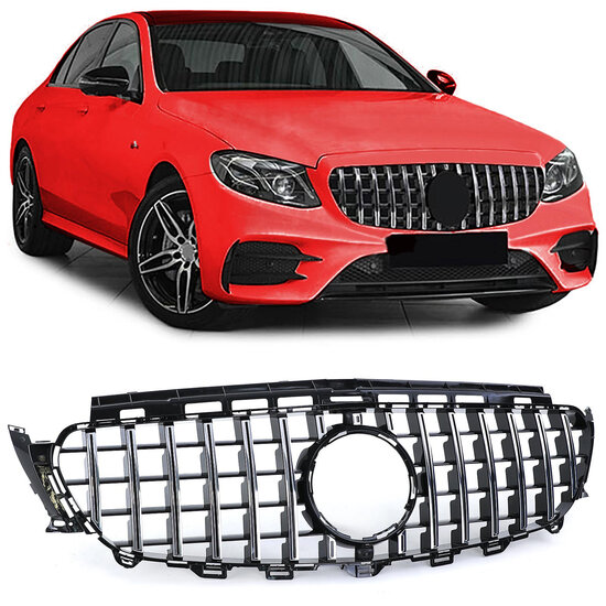 Glanzend zwarte grill met chromen accenten passend voor Mercedes E-Klasse W213, S213, A238 en C238 model 2020 - 2023