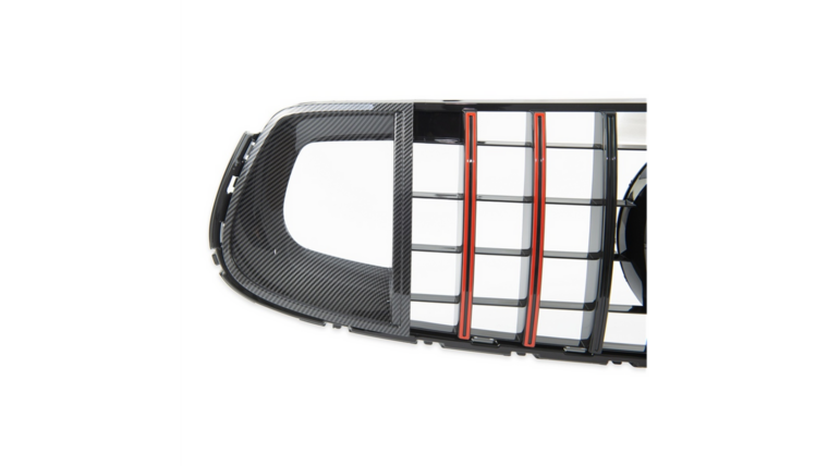 Carbon look grill met oranje accenten passend voor Mercedes GLC X253 en C253 facelift model 2019 - 2022 AMG-line voorbumper