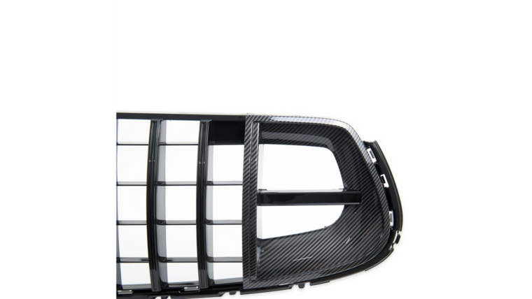 Carbon look grill met oranje accenten passend voor Mercedes GLC X253 en C253 facelift model 2019 - 2022 AMG-line voorbumper