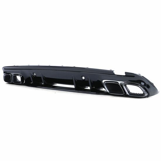 Glanzend zwarte diffuser met glanzend zwarte sierstukken passend voor Mercedes C-Klasse W205 model 2018 - 2021 met AMG-line achterbumper