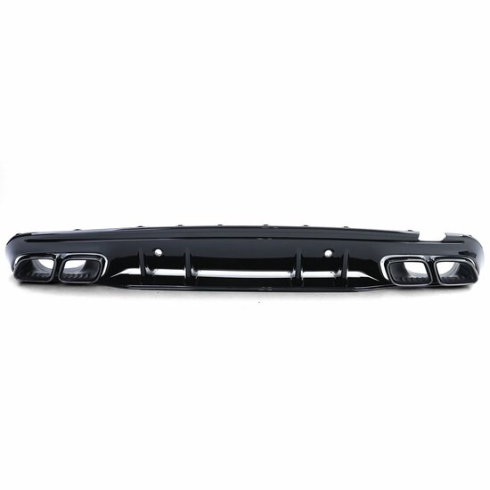 Glanzend zwarte diffuser met glanzend zwarte sierstukken passend voor Mercedes C-Klasse W205 model 2018 - 2021 met AMG-line achterbumper