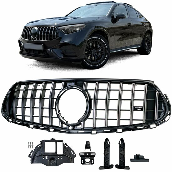 Glanzend zwarte grill met chromen accenten passend voor Mercedes GLC X254 en C254 model vanaf 2022