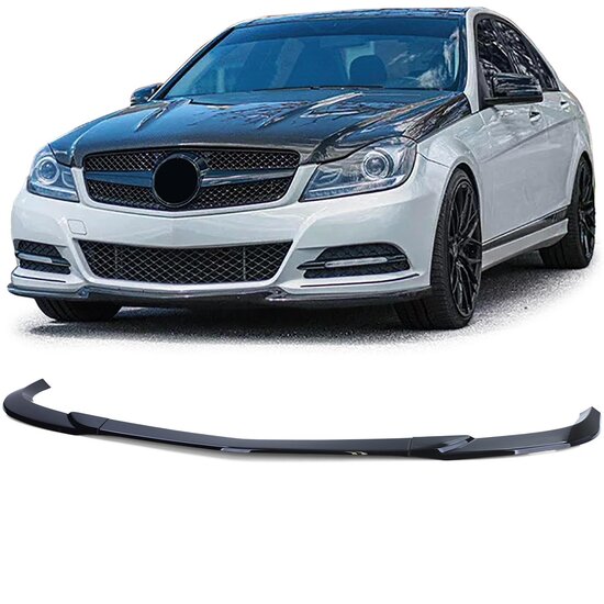Glanzend zwarte frontspoiler passend voor Mercedes C-Klasse W204, S204, C204 model 2007 - 2015 