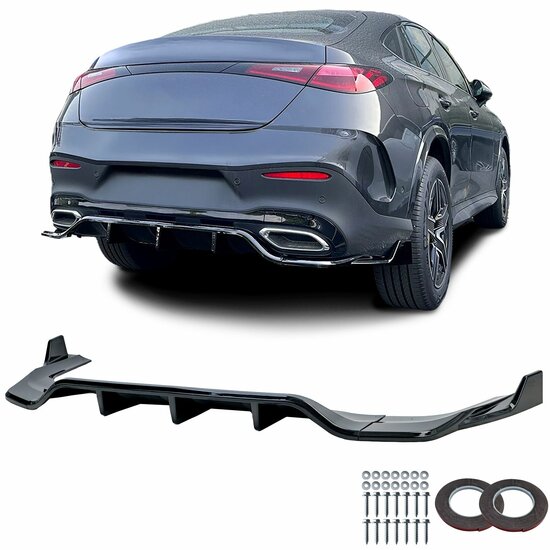 Glanzend zwarte diffuser passend voor Mercedes GLC C254 model vanaf 2022 met AMG-line achterbumper
