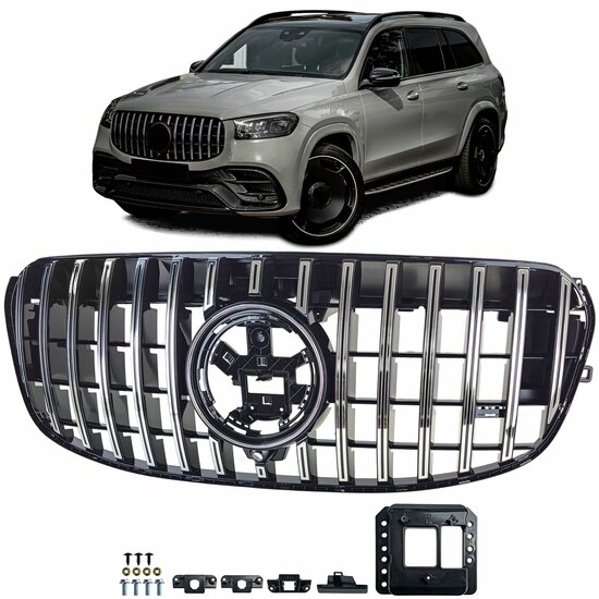 Glanzend zwarte grille met chromen accenten passend voor Mercedes GLS-Klasse X167 model vanaf 2019