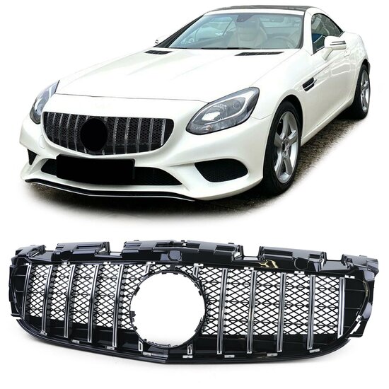 Grille glanzend zwart met chromen accenten passend voor Mercedes SLC R172 model 2016 - 2021