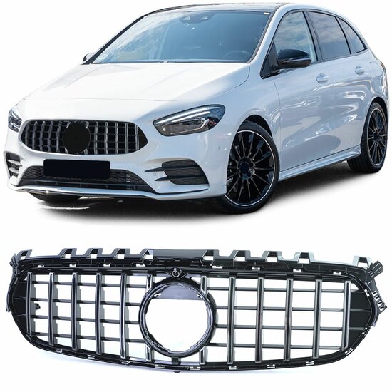 Glanzend zwarte grille met chromen accenten passend voor Mercedes B-Klasse W247 model vanaf 2018