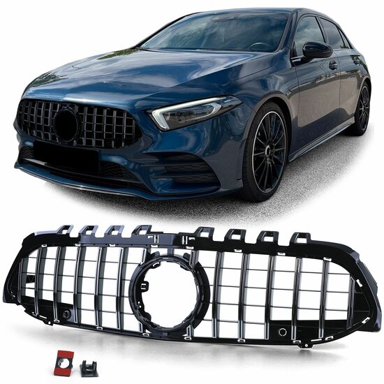 Glanzend zwarte gril met chromen accenten passend voor Mercedes A-Klasse W177 model 2018 - 2023
