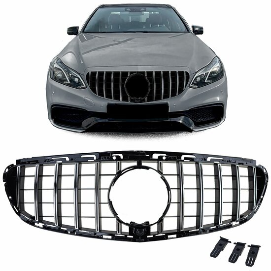 Glanzend zwarte grill met chromen accenten passend voor Mercedes E-Klasse W212 en S212 facelift model 2013 - 2016