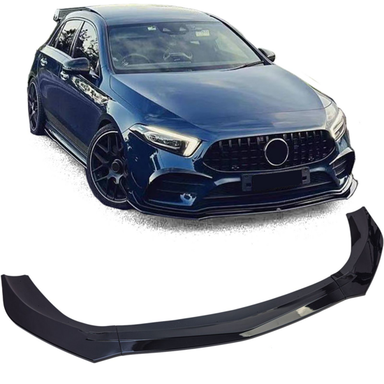Glanzend zwarte frontlip passend voor Mercedes A-Klasse W177 en V177 met AMG-line voorbumper