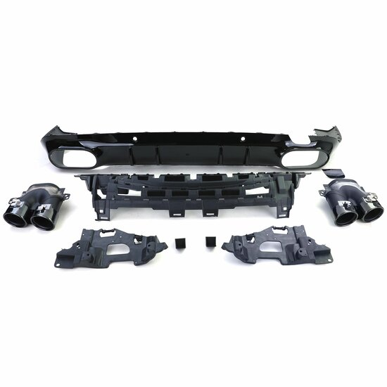 Diffuser glanzend zwart met sierstukken passend voor Mercedes CLS C257 vanaf model 2018 met AMG-line achterbumper