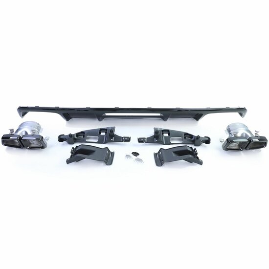 Glanzend zwarte diffuser met zwarte sierstukken passend voor Mercedes CLS C218 model 2014 - 2018 met AMG-line achterbumper