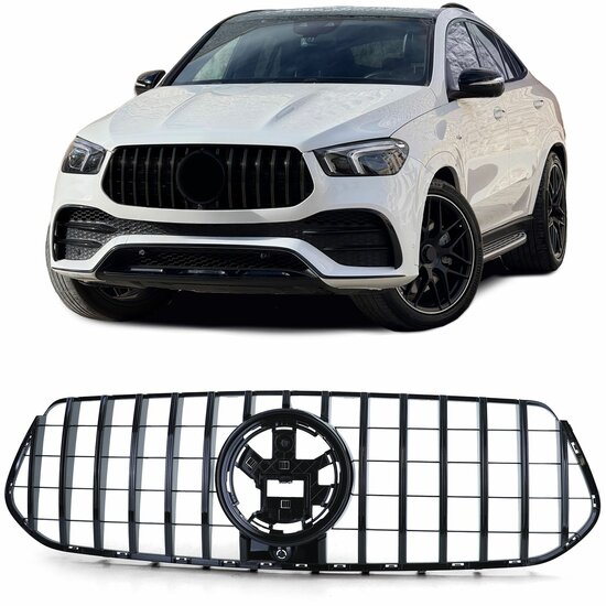 Glanzend zwarte grille passend voor Mercedes GLE-Klasse W167 en C167 model 2018 - 2023 met AMG-line voorbumper
