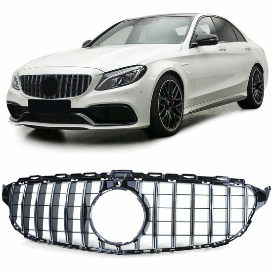 Glanzend zwarte gril met chroom passend voor Mercedes C-Klasse W205, S205, C205 en A205 