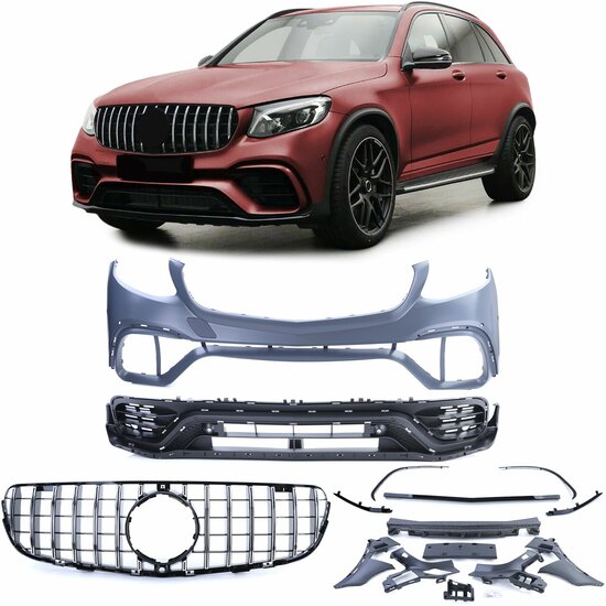 Sport look voorbumper inclusief grille passend voor Mercedes GLC X253 model 2015 - 2022 met parkeersensoren