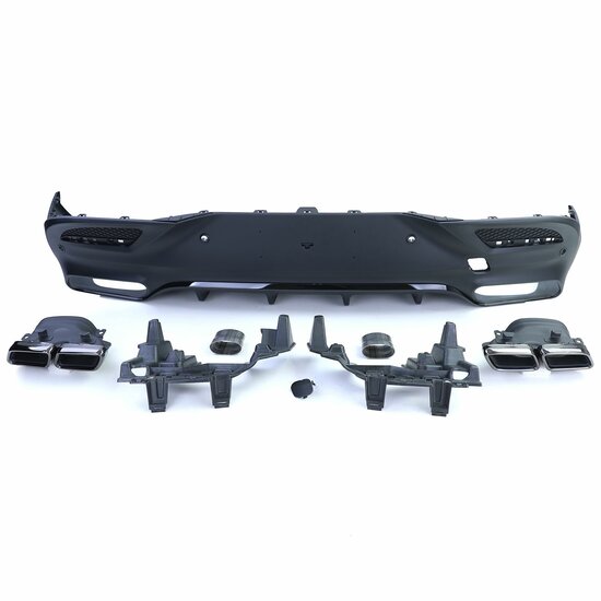 Glanzend zwarte diffuser met zwarte uitlaatsierstukken passend voor Mercedes GLE Coupe C292 model 2015 - 2019 met AMG-line achterbumper