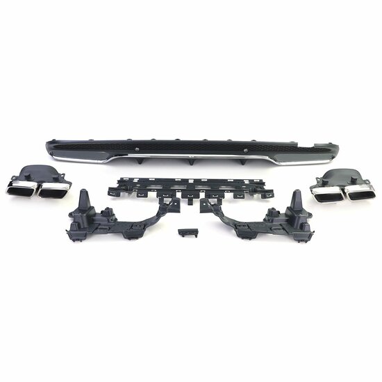 Diffuser met chromen sierstukken passend voor Mercedes C-Klasse W205 en S205 met AMG-line achterbumper model 2014 - 2018