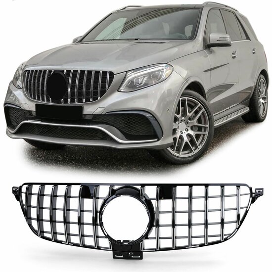 Glanzend zwarte grille met chromen accenten passend voor Mercedes GLE-Klasse W166 met AMG-line bumper
