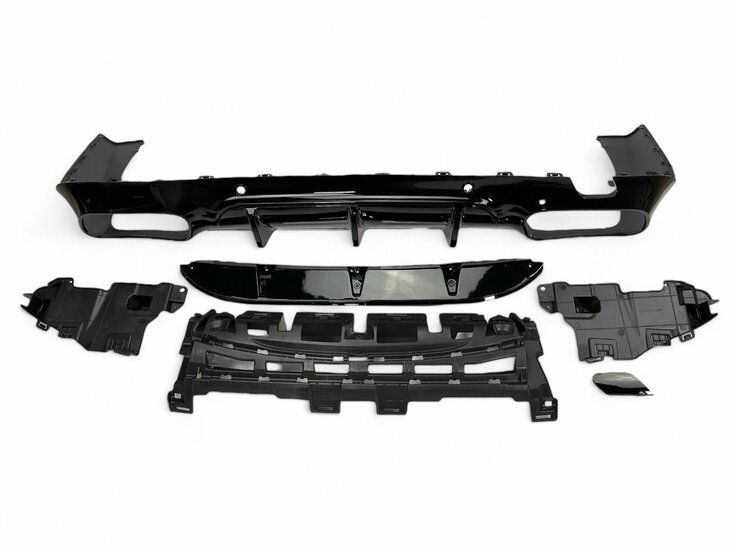 Diffuser glanzend zwart met glanzend zwarte sierstukken passend voor Mercedes CLS C257 vanaf model 2018 met AMG-line achterbumper