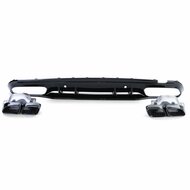 Glanzend zwarte diffuser met glanzend zwarte sierstukken passend voor Mercedes C-Klasse W205 model 2018 - 2021 met AMG-line achterbumper