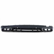 Glanzend zwarte diffuser met glanzend zwarte sierstukken passend voor Mercedes C-Klasse W205 model 2018 - 2021 met AMG-line achterbumper