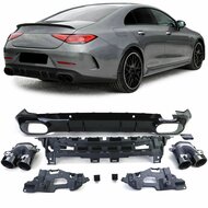 Diffuser glanzend zwart met sierstukken passend voor Mercedes CLS C257 vanaf model 2018 met AMG-line achterbumper