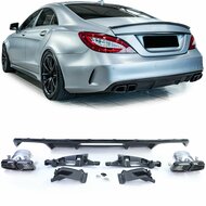 Glanzend zwarte diffuser met zwarte sierstukken passend voor Mercedes CLS C218 model 2014 - 2018 met AMG-line achterbumper