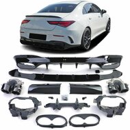 Glanzend zwarte diffuser met zwarte sierstukken passend voor Mercedes CLA C118 en X118 met AMG-line bumper