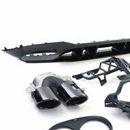 Diffuser glanzend zwart inclusief vier uitlaten sierstukken passend voor Mercedes A-Klasse W177 hatchback met AMG-line achterbumper