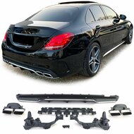 Diffuser met chromen sierstukken passend voor Mercedes C-Klasse W205 en S205 met AMG-line achterbumper model 2014 - 2018