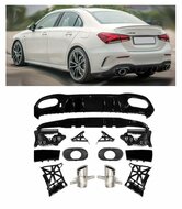Diffuser glanzend zwart inclusief twee chromen sierstukken passend voor Mercedes A-Klasse V177 sedan met AMG-line achterbumper