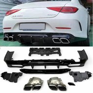 Diffuser glanzend zwart met chromen sierstukken passend voor Mercedes CLS C257 vanaf model 2018 met AMG-line achterbumper