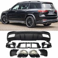 Diffuser glanzend zwart met zwarte sierstukken passend voor Mercedes GLS X167 met AMG-line achterbumper