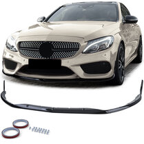 Frontspoiler glanzend zwart passend voor Mercedes C-Klasse W205 en S205 met AMG-line voorbumper model 2014 - 2018 
