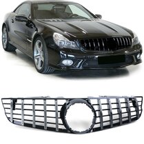 Glanzend zwarte grill met chromen accenten passend voor Mercedes SL R230 facelift model 2008 - 2012