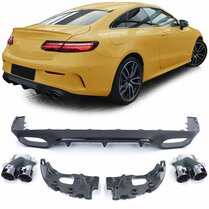 Diffuser met glanzend zwarte sierstukken passend voor Mercedes E-Klasse A238 en C238 model 2016 - 2020 met AMG-line achterbumper