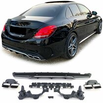 Diffuser met chromen sierstukken passend voor Mercedes C-Klasse W205 en S205 met AMG-line achterbumper model 2014 - 2018