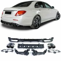Sport diffuser met zwarte sierstukken vier uitlaten passend voor Mercedes E-Klasse W213 model vanaf 2016 - 2020 met AMG-line achterbumper