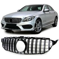 Glanzend zwarte grille met chromen accenten passend voor Mercedes C-Klasse W205 en S205 model 2014 - 2018