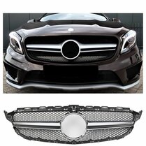 Glanzend zwarte gril met zilver A-style passend voor Mercedes GLA X156 model 2013 - 2016