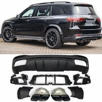 Diffuser glanzend zwart met zwarte sierstukken passend voor Mercedes GLS X167 met AMG-line achterbumper